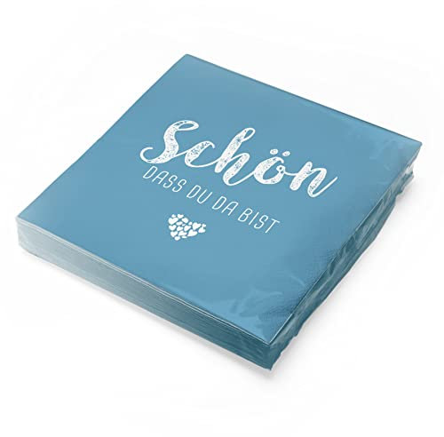 itenga Servietten Schön dass du da bist 30 x 30cm 3-lagig 20 Stück für Kommunion Konfirmation Hochzeit Taufe und andere Feiern (nordic blue (blau grau))