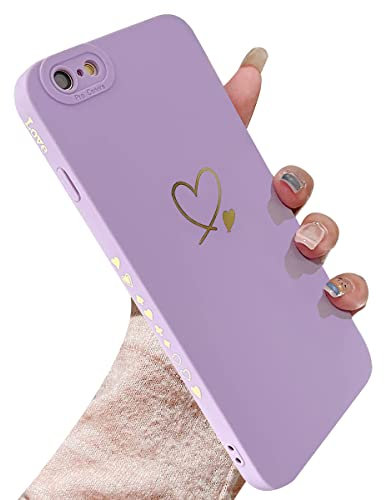 RRFNNF Cute Love Heart Phone Case Compatible with iPhone 6 Plus/iPhone 6s Plus for Girls Women, Aesthetic Soft TPU Silicone Slim Shockproof Protective Cover - (Purple)