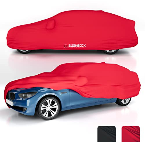 BUSHBOCK® Premium Autoabdeckung Indoor - Satin Schutzhülle Stoff - Abdeckplane Autoplane Autogarage Innenbereich - 2 Farben, 4 Größen (Rot, XL)