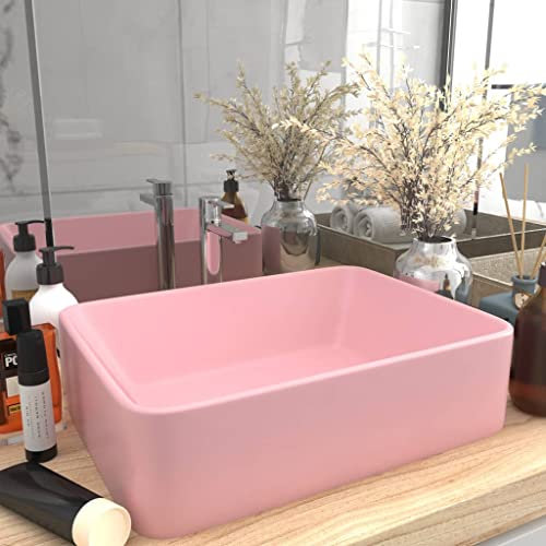 HOMIUSE Luxus-Waschbecken Matt Rosa 41x30x12 CM Keramik Waschbecken Waschtisch Aufsatzwaschbecken Badunterschrank Waschbecken GäSte Wc Waschbecken Ohne Hahnloch Tiefes Rechteck Aufsatzwaschbecken
