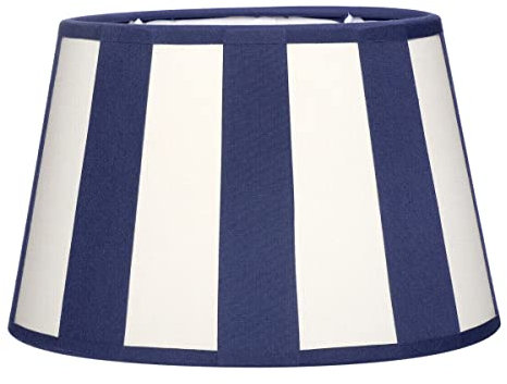 B-Ware Lampenschirm gestreift Tischlampenschirm E27 Lampenschirm oval mit Streifen gestreifter Schirm rund (oval 26 cm breit, Blau-Creme)