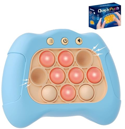 Aionly Quick Push Pop Game Fidget Toy for Kids Light Up Light Blue | Ages 6-10 Years, Sound Effects, Bubble Puzzle Console, Sensory Play, Handheld Controller, Game Machine, No includ Battery