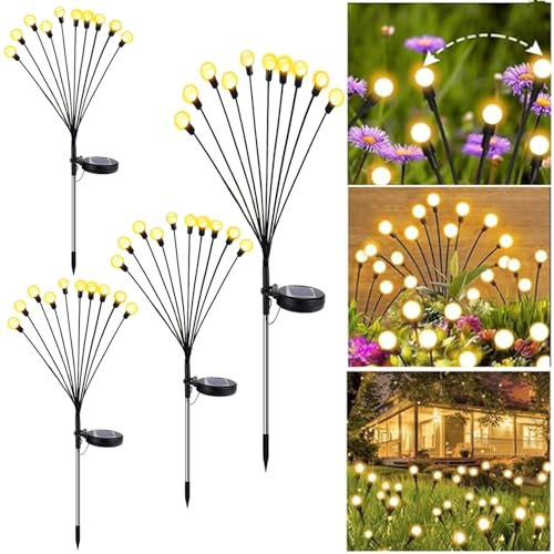 FemKey Solarlampen für Außen Garten, 4 Stück 10 LED Glühwürmchen Solarleuchten Außen IP65 Glühwürmchen Gartenlichter für Garten Pathway Patio Dekoratives, Firefly Solar Gartenleuchten