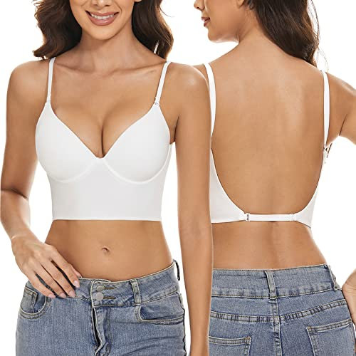 BH mit niedrigem Rücken für Frauen, Push-Up, tiefer V-Ausschnitt, tiefer rückenfreier BH, Multiway-Träger, wandelbarer BH, Draht-Hebe-BH