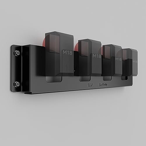 Herbert-fty Metal Battery Holder for Milwaukee M18 & Dewalt 18V/20V,Durable Battery Wall Mount Rack for M18 18V Battery,Battery Storage with 4 Slots,Battery Mount Organizer for M18 18V,Black