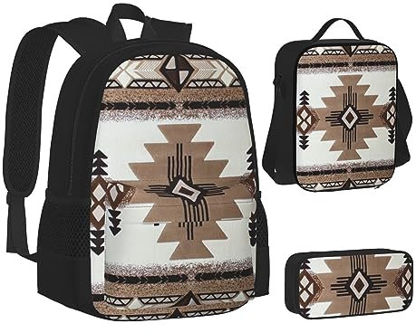 StOlmx Rucksack, wasserdicht, isoliert, Lunchtasche und Federmäppchen, modisch, niedlich, Blumendesign, 3-teilig, Indianer, Einheitsgröße