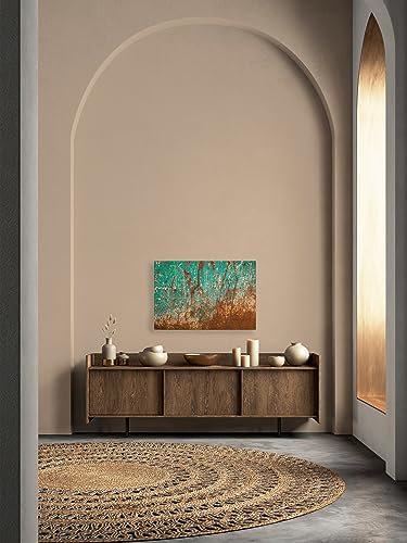 Leinwandbild Rostoptik im Industrial Style - Kunstdruck Kupfer Orange Türkis - 90x60 cm Querformat - Moderne Wanddekoration Schlafzimmer Wohnzimmer - Bild auf Keilrahmen