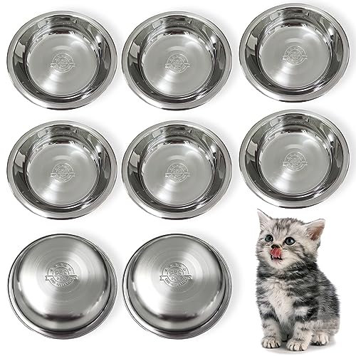 8 cuencos de acero inoxidable para gatos, cuenco de metal de 5.5 pulgadas, cuencos de comida para gatos de interior, cuenco de fatiga de bigote, plato de comida poco profundo para gatos, cuenco de
