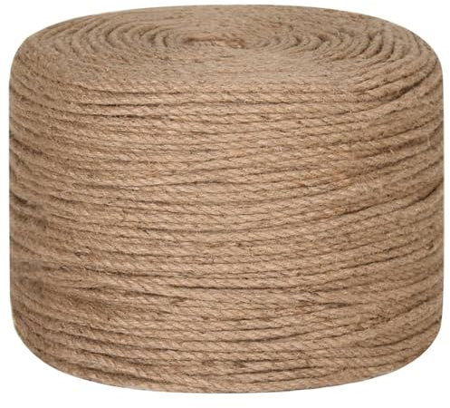 Homgoday Jute Rope Hemp Rope Garden String Parcel Cord Rope Heavy Rope Craft Cord for Garden, Crafts, Floristry, DIY Gardening and Decoration 100 m Length 4 mm Thickness