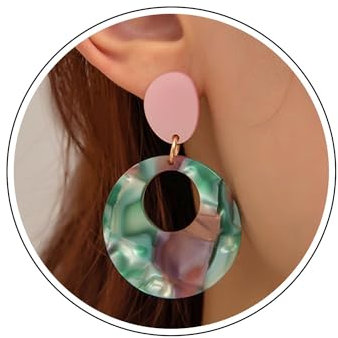 Wendalern Runde Harz Ohrringe - Geometrie Kreis Acryl Boho Scheibe Aussage Multicolor Schmuck Für Frauen Mädchen (Grün)