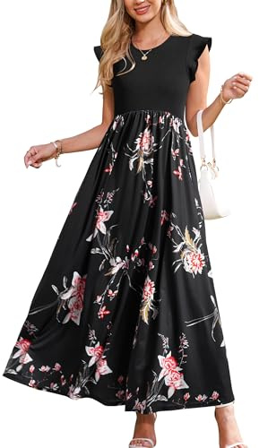 OUGES Women Summer Maternity Dresses Sleeveless Maxi Nursing Dress Breastfeeding with Pockets-XXL
