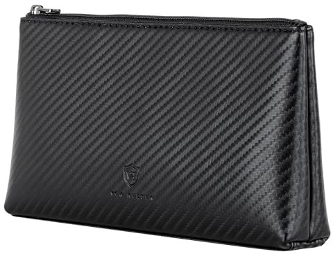 VON HEESEN Echtleder Kosmetiktasche für Herren & Damen - Kulturbeutel aus echtem Leder - Kulturtasche und Waschtasche für Frauen und Männer in Carbon Schwarz