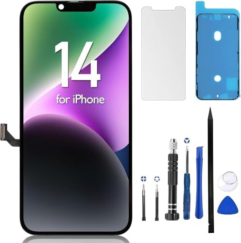 ZOETEC Bildschirm Ersatz für iPhone 14 LCD Display Digitizer 6,1 Zoll 3D Touch Digitizer Rahmen Montageset mit Glaslinsen-Reparatursets