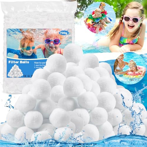 MULEVIP Bolas Filtro Piscina 700g Bolas Depuradora Piscina,Bola de Filtro de Piscina,Bolas de Filtro Reemplazar 25 kg de Arena de Filtro,para Sistema de Filtro Piscina, Bomba de Filtro (Blanco)