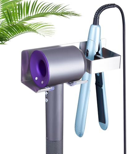 Soporte Secador Pelo y Plancha Sin Taladrar, WAYASI Soporte Secador Pared Para Secadores y Planchas de Pelo, Soporte Secador Pelo Autoadhesivo Para Baño Para Barbería Para Hotel