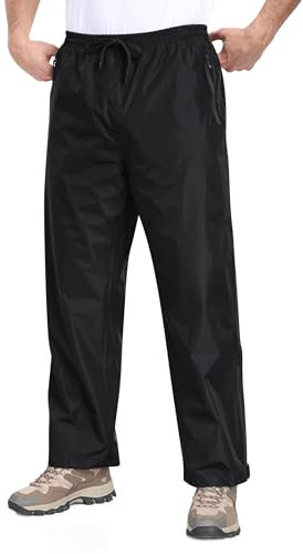 MoFiz Pantalon de Pluie Homme Léger Imperméable Respirant Coupe-Vent Pantalon de Randonnée Moto Pliable avec Poches Zippées Noir EU XXL