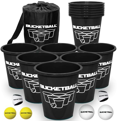 BucketBall | Team Color Edition | Combo Pack (Schwarz/Schwarz): Original Yard Pong Spiel: bestes Camping, Strand, Rasen, Outdoor, Familie, Erwachsene, Heckklappe, Jumbo, Riesenspiel