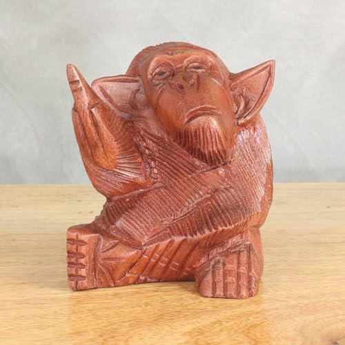 Oriental Galerie AFFE aus Holz Figur Skulptur Affenskulptur Mittelfinger Stinkefinger Deko Tier Monkey Holzaffe Affenfigur 10 cm
