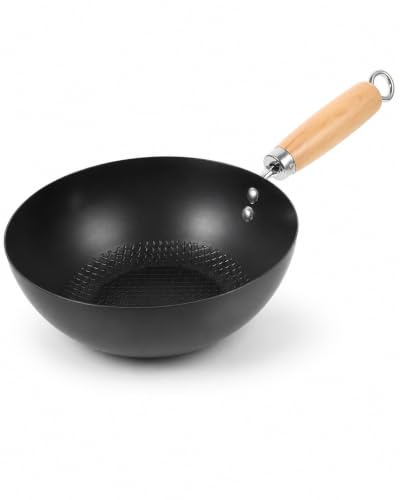Cabilock Mini padella wok in ferro battuto, 20 cm, piccola padella wok antiaderente per fornello a gas giapponese padella tradizionale per friggere piano cottura a gas a induzione