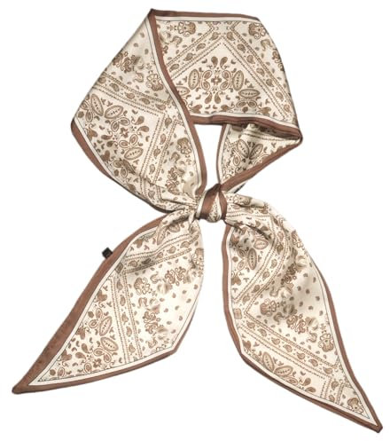 GIMIRO Satin Seidenschal 148 x 13,5 cm Krawatte Double Layer Bund für Blazer, Mantel, Kleid (25# Pattern-B Beige/Brown Floral)