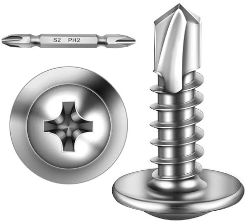 300 viti autofilettanti 4,8 x 19 mm, in acciaio inox, testa piatta con disco e impronta a croce