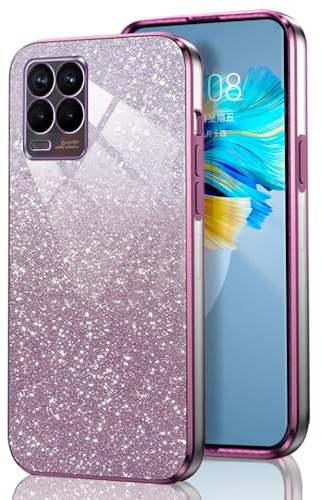 GOGME Glitter Hülle für Realme 8 5G / Realme Narzo 30 5G, Galvanisierter Rahmen TPU Handyhülle Funkeln/Transparent Stoßfest Kratzfest Schutzhülle. Rosa