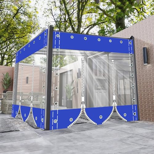 Clear Waterproof Tarpaulin Curtains with Grommets,Heavy Duty Transparent Tarpaulin with Zipper,Outdoor Side Panels for Pergola/Patio/Porch/Gazebo,（Height x Length）1.8x3.8m/5.91x12.47ft