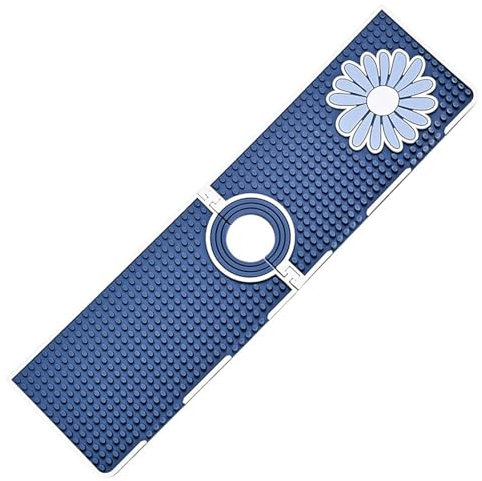 Odot Tappetino per Rubinetto Cucina Bagno in Silicone Fiori Tappetino per Lavello Paraspruzzi Lavello Cucina Ad Asciugatura Rapida Tappetino Multiuso per Lavello e Proteggi Lavandino (Blu,38x10cm)