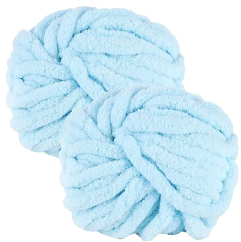 bechoanigel 2 Stück Dicke Wolle Garn 500g, Armstricken Wolle Dickes Garn, XXL Weiches Chunky Wolle, Super Weich Chenille Wolle zum Häkeln für Decken, Schals, Mützen, Haustier Nest (Hellblau)