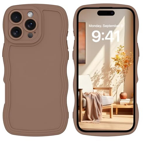 DOMAVER Case for iPhone 16 Pro with Cute Curly Wave 6.3 inch, TPU Silicone Slim Fit Shockproof Phone Cover for Girls Women Men, Full Body Protective iPhone 16 Pro Cover, Khaki