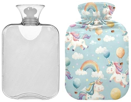 Bouillotte licorne mignonne avec housse mignonne de 1 l - Sac d'eau chaude pour soulager la douleur au cou, aux épaules et aux jambes - Crampes menstruelles