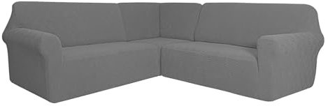 DEZYPZAM Sofabezug, Elastischer Ecksofabezug, Eckcouch Cover, L-Form Sofahusse 5/7-Sitzer Eckcouch Cover, for Seater Corner Seat Couch Covers (Hellgrau,5-Sitzer)