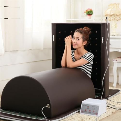 GJBMXSM Pro Far Infrared Sauna Dome | Zero Emf Saunas | 5 Minute Preheat | 1200W/220V Power | Single Infrared Person Sauna | Portable Dry Sauna | Home Sauna | Therapeutic Stones,Brown