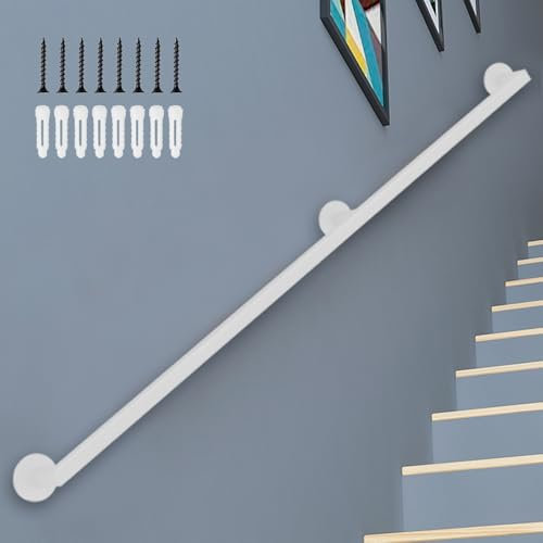 Hamankim Corrimano per Scale da 30 cm-600 cm, Supporto per Binario per Loft Domestici 200 kg - Kit Completo, corrimano in Ferro battuto in Metallo Bianco, Facile da installare(80cm)