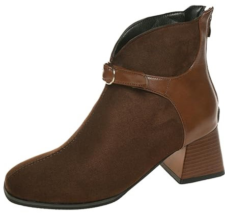 Kuiazelit Stivaletti neri da donna, stivali da mosca con tacco quadrato, punta rotonda, stivali da combattimento con cerniera, facili da indossare, casual, comodi, stivali da donna primaverili e