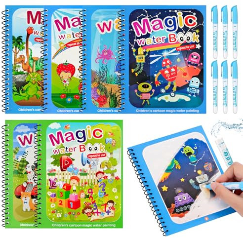MINISOISO Livre Magique à L'eau,6 Pièces Livre de Dessin Magique de L'eau avec Stylo à L'eau,Livre de Coloriage Magique à L eau Réutilisable pour Enfants 2 3 4 5 6 Ans,Tout-Petits, Cadeau de Noël,B