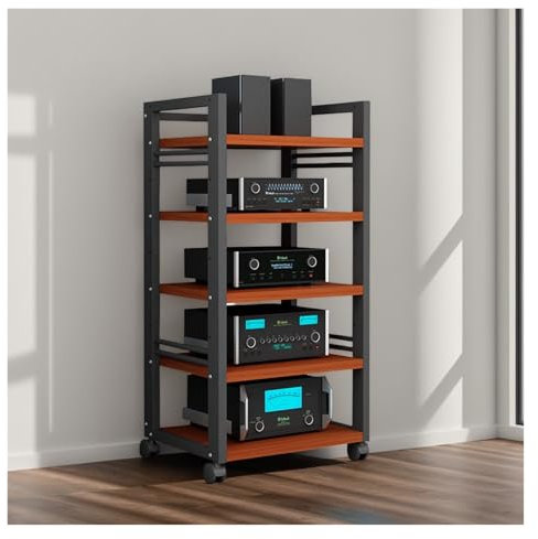 audio rack hifi regal AV-Medienständer, Audio-Komponenten-Rack, Heimkino-Büro-Eckschrank Aus Holz For Stereo-Plattenspieler Mit Offenen Regalen For Das Wohnzimmer, Aufbewahrungseinheit For Spielekonso