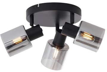 QAZQA - Moderne Deckenleuchte I Deckenlampe I Lampe I Leuchte Schwarz mit rundem Rauchglas 3-flammig - Cilin I Wohnzimmer I Schlafzimmer - Metall Rund - LED geeignet E14