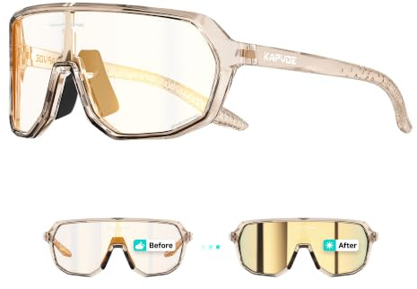 KAPVOE Fahrradbrille Selbsttönend Sonnenbrille Herren Damen Mountainbike Sonnenbrille Sportbrille UV-Schutz für Schnelle Radfahren Laufen Mtb Fahrrad K63