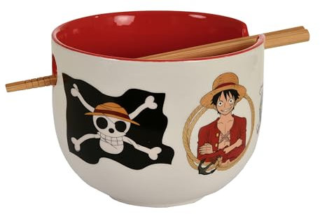 Elbenwald - One Piece - Monkey D. Luffy Ramen - Cuenco con palillos (500 ml, cerámica), color blanco