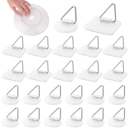 30PCS Wall Plate Hangers, Adhesive Picture Hanger Plate Holders for Walls Frame Hangers Without Nails for Displaying Decorative Plates and Wall Art(Round Square)