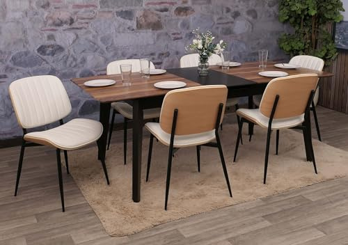 Mendler 6er-Set Esszimmerstuhl HWC-O44, Küchenstuhl Stuhl, Bugholz Kunstleder Öko-Tex FSC® - Natur, weiß