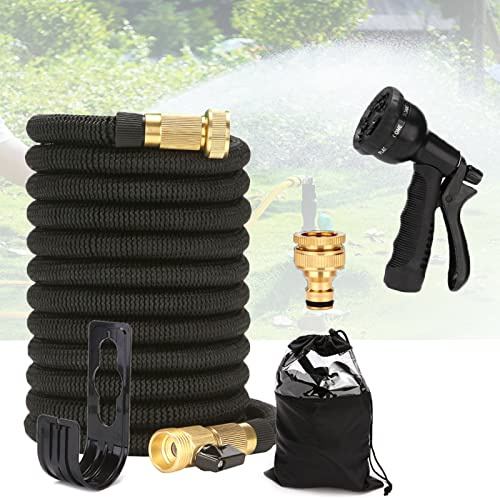 Alitade Flexibler Gartenschlauch 100FT/30M, Flexibel Wasserschlauch Dehnbarer mit multi-function spray nozzle, Schnelladaptern und Wandhalterung, 3/4 Zoll und 1/2 Zoll Metallanschlüsse, Schwarz
