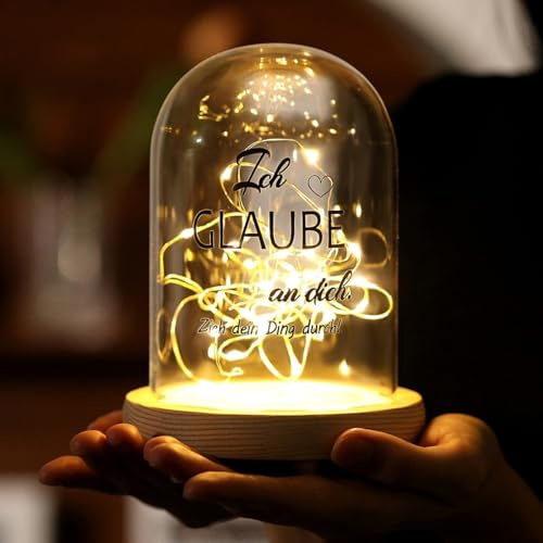 AWARDSEN Glasglocke LED Glückslicht, Flaschenlicht Glaskuppel mit Sockel