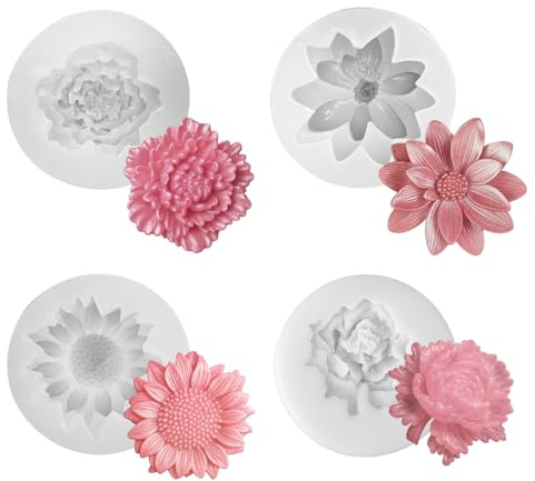 UZYXC 4 pezzi stampi in silicone per la colata di candele stampi, silicone margherita per la colata di fiori 3D, per candele margherita e loto per la colata stampo per candela in silicone