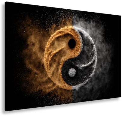 deyoli Leinwandbild Yin und Yang aus Pulver, tanzend im luftleeren Raum Format: 120x80cm XXL Kunstdruck Bild auf Keilrahmen/Wandbild/Wohnzimmer Dekoration
