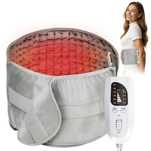 VOSFEEL Ceinture Chauffante Lombaire avec Velcro Étendu et Élargi, 140x30cm Coussin Chauffante Électrique, 6 Températures & Minuterie 4H, Chauffage Rapide 15s, pour Dos, Ventre, Épaules - Lavable