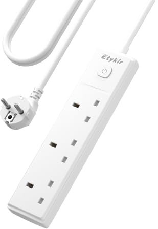 Adapter UK auf EU, Überspannungsschutz mit Schalter, 1,5m Kabel | 3 Fach Britische Steckdose(16A/4000W), Für Britische Geräte in Deutschland und Europa
