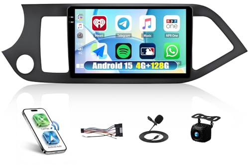 para KIA Picanto 2012-2016, Android 15, 4G+128G GOHHDL Radio Coche para KIA Picanto 2012-2016 Carplay Android Auto, Radio para Coche de 9 Pulgadas con GPS Navi WiFi Bluetooth FM/RDS EQ SWC Cámara&Mic