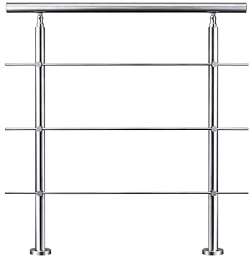 3-Bar Silver Stainless Steel Stair Handrail Safety Guardrail | adjustable outdoor step balustrade 42.4mm diameter